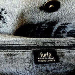 Furla black leather and giraffe hide purse